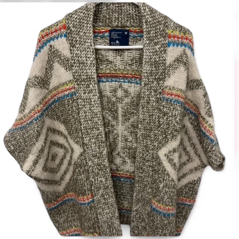 AMERICAN EAGLE Aztec tribal chunky knit shawl kimono cardigan XS-S
